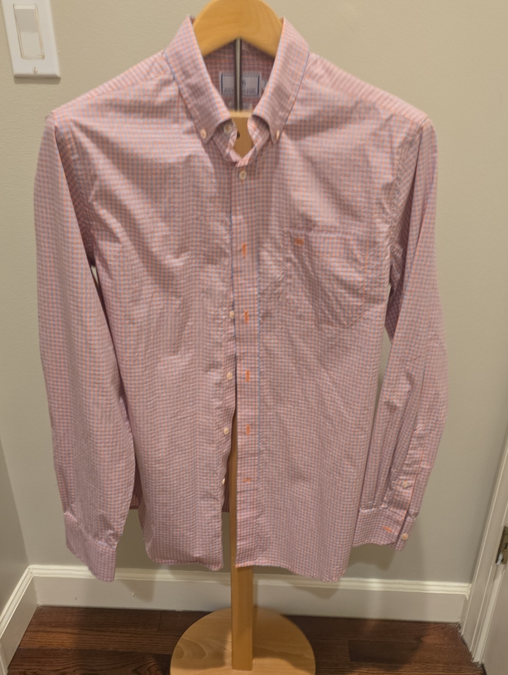 Southern Tide Orange Gingham Button-Down Dress Shirt